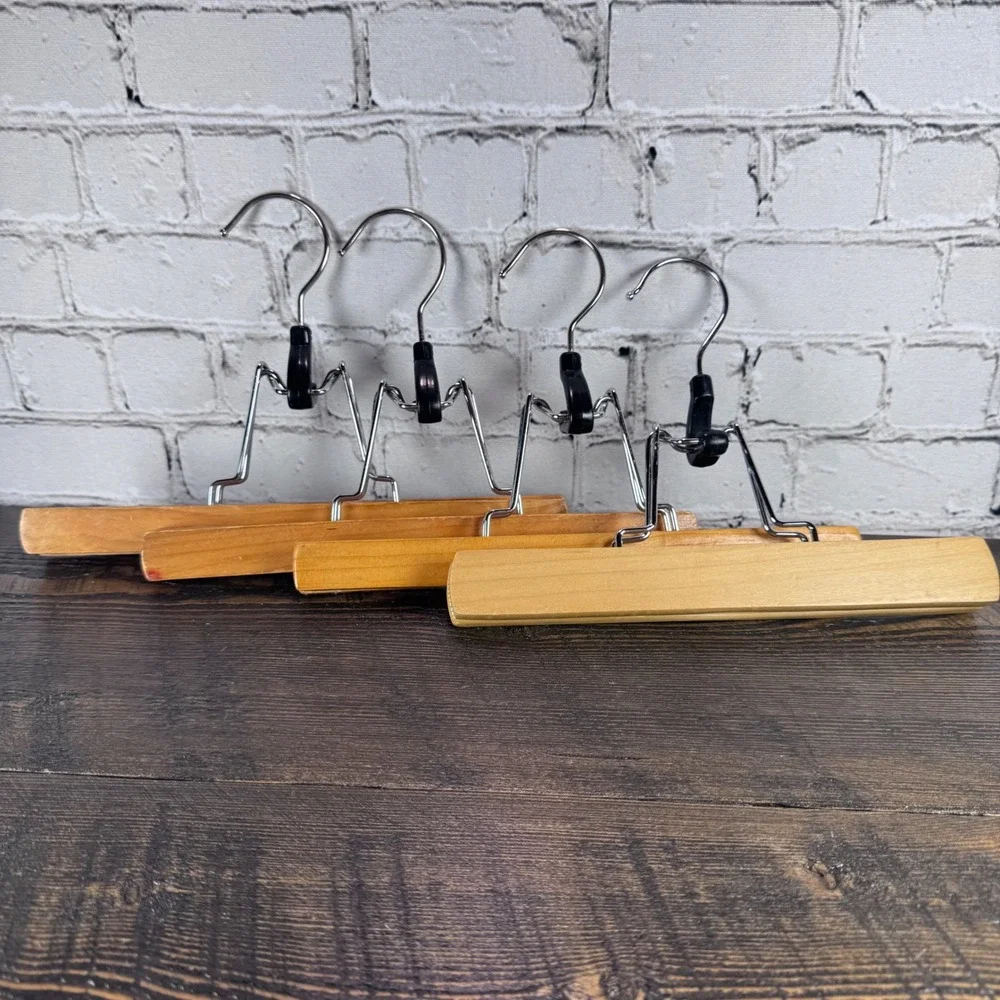 Unbranded Wooden Pant Hangers OS Brown Good 4pc Set Clamp Style Felt Lined
